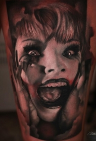 腿部恐怖风格的尖叫女人纹身图片