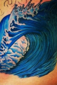 腰侧简单的彩绘大波浪纹身图案