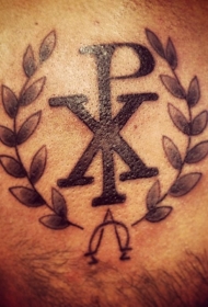腿部黑色宗教基督字母纹身图案