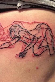 腰侧红色墨水狼与女人纹身图片
