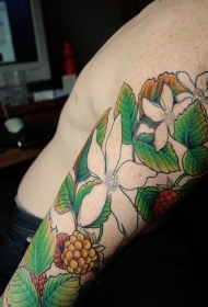 手臂现实色彩花朵袖纹身图案