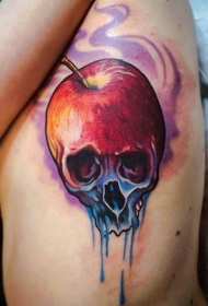 腰侧彩色苹果骷髅头纹身图案