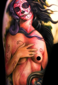 肩部彩色墨西哥传统风格裸女纹身