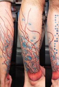 腿部彩色创意水母纹身图案