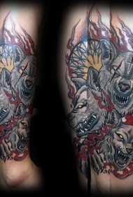 手臂老派风格血腥地狱犬纹身图案