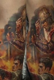 腿部现实主义风格的中世纪骑士纹身