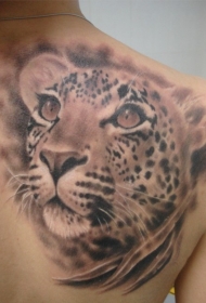 肩部棕色动物豹头纹身图案
