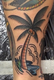 腿部彩色小棕榈树和椰子纹身