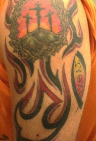 肩部彩色基督教部落纹身图案