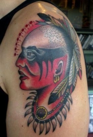 肩部印度武士头像纹身图案