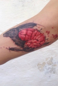 新传统风格的彩色人脑兔肌纹身图案