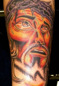 手臂彩色超现实的耶稣肖像纹身