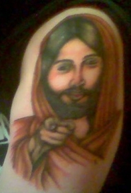 肩部彩色耶稣肖像纹身图案