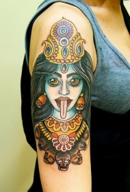 肩部彩色印度教女神纹身图片