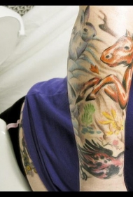 手臂彩色各种动物纹身图案