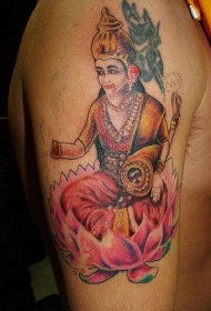 肩部彩色印度教的莲花神纹身图片
