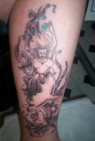 腿部彩色海豚和美人鱼纹身图片