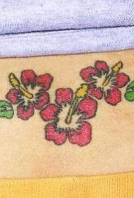 腰部彩色三木槿花纹身图案