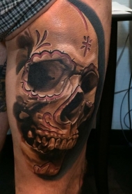 腿部墨西哥传统彩色骷髅纹身