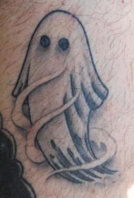 腿部灰色可怕的幽灵纹身图案