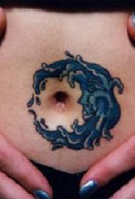 腹部彩色月亮图腾纹身图案