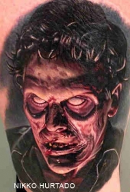 腿部可怕的僵尸肖像纹身图案