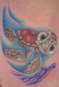 肩部彩色海底总动员小乌龟纹身