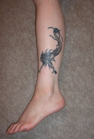 腿部黑灰深海美人鱼纹身图案