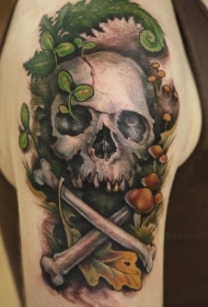 肩部彩色蘑菇骷髅纹身图案