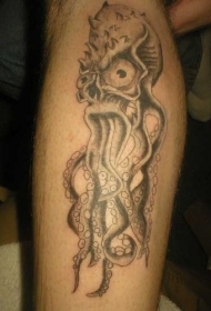 腿部棕色可怕的章鱼纹身图片