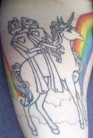 腿部彩色独角兽与机器人纹身图案