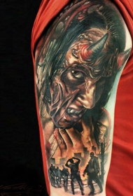 逼真的色彩血腥恶魔的女人纹身图案