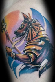 腿部彩色神话埃及神像纹身图案