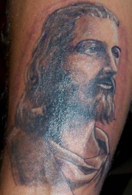 腿部年轻的耶稣形象纹身图案