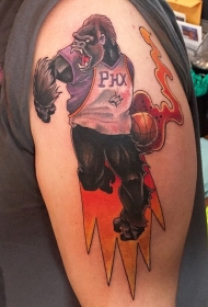 肩部彩色猴子篮球运动员纹身图案