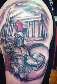肩部自然的斯巴达战士的纹身图案