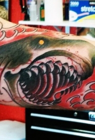 手臂彩色血淋淋的鲨鱼纹身图片