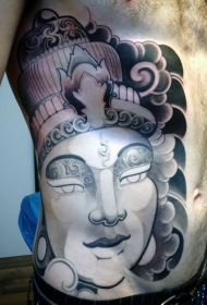 腰侧未完成的印度教如来佛祖雕像纹身图案