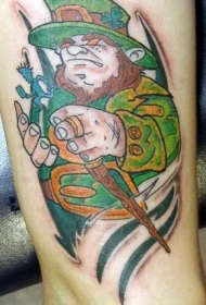 腿部彩色传说中的爱尔兰小妖精纹身