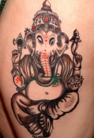 腿部彩色宗教象神纹身图案