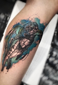 腿部现实主义风格彩色大龟纹身图片