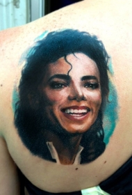 肩部彩色真实照片迈克尔·杰克逊肖像纹身