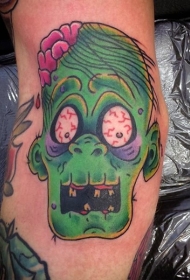 腿部彩色可怕的僵尸纹身图案