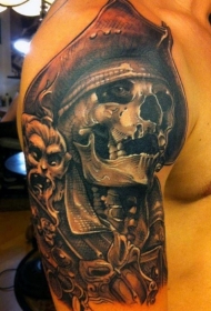肩部彩色大规模海盗骷髅纹身图案