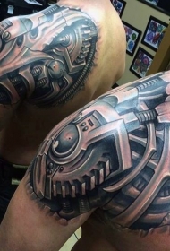 男性肩上的未来机械纹身图片