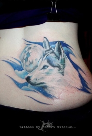腰部彩色自然的月亮狼纹身图片