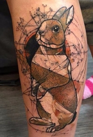 腿部插画风格主题彩色兔子纹身图案
