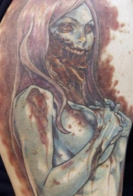 肩部恐怖的血腥僵尸女人纹身图案