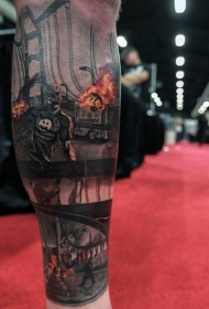 男性腿部彩色怪物僵尸纹身图片