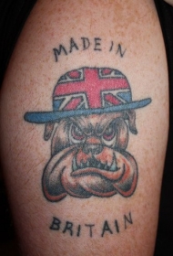 肩部彩色英国斗牛犬纹身图案